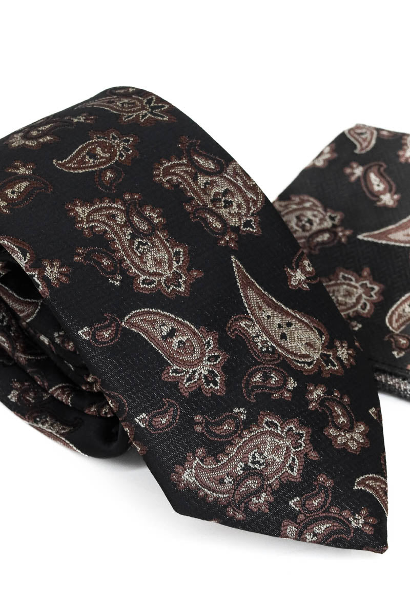 WSS Black Paisley Pattern Tie and Handkerchief Set  - Göppingen