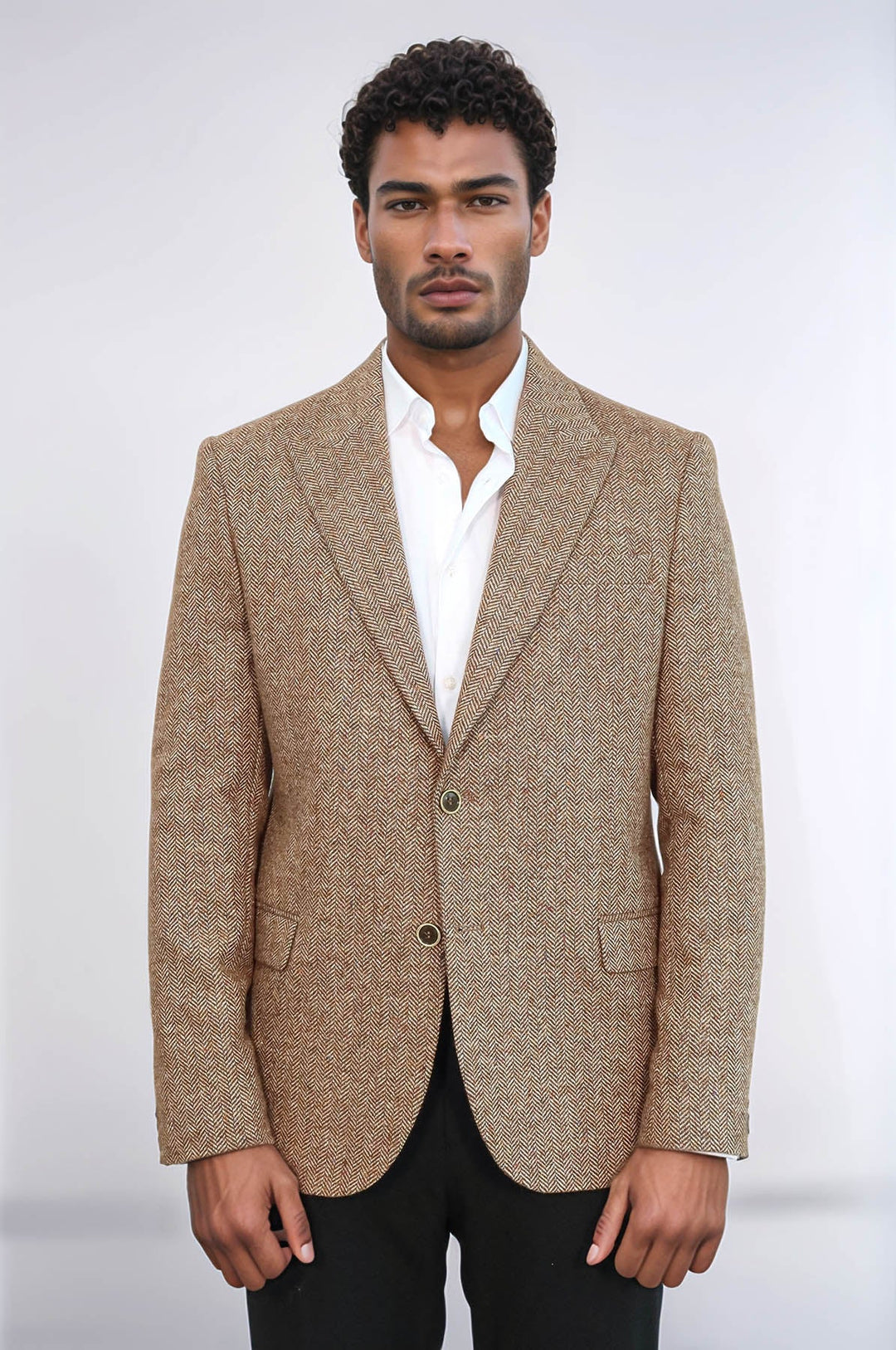 WSS Houndstooth Pattern Wool Light Brown Men Blazer  - Invercargill