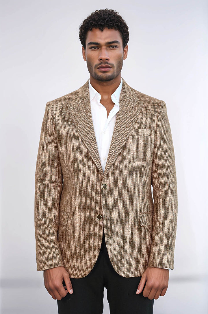 WSS Houndstooth Pattern Wool Light Brown Men Blazer  - Invercargill