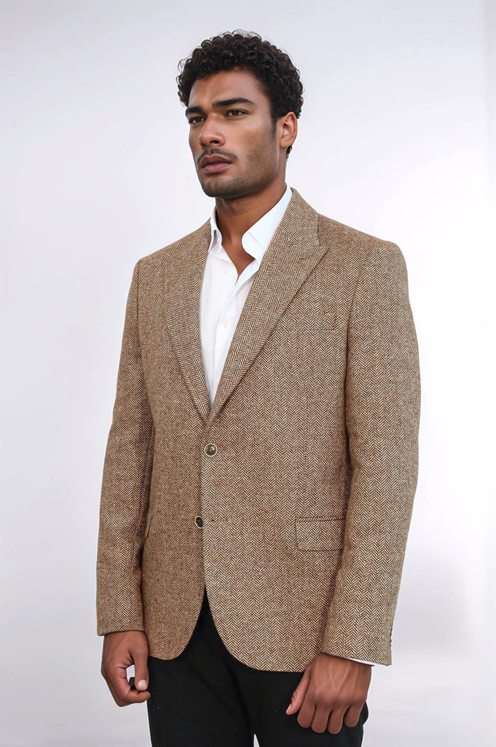 WSS Houndstooth Pattern Wool Light Brown Men Blazer  - Invercargill