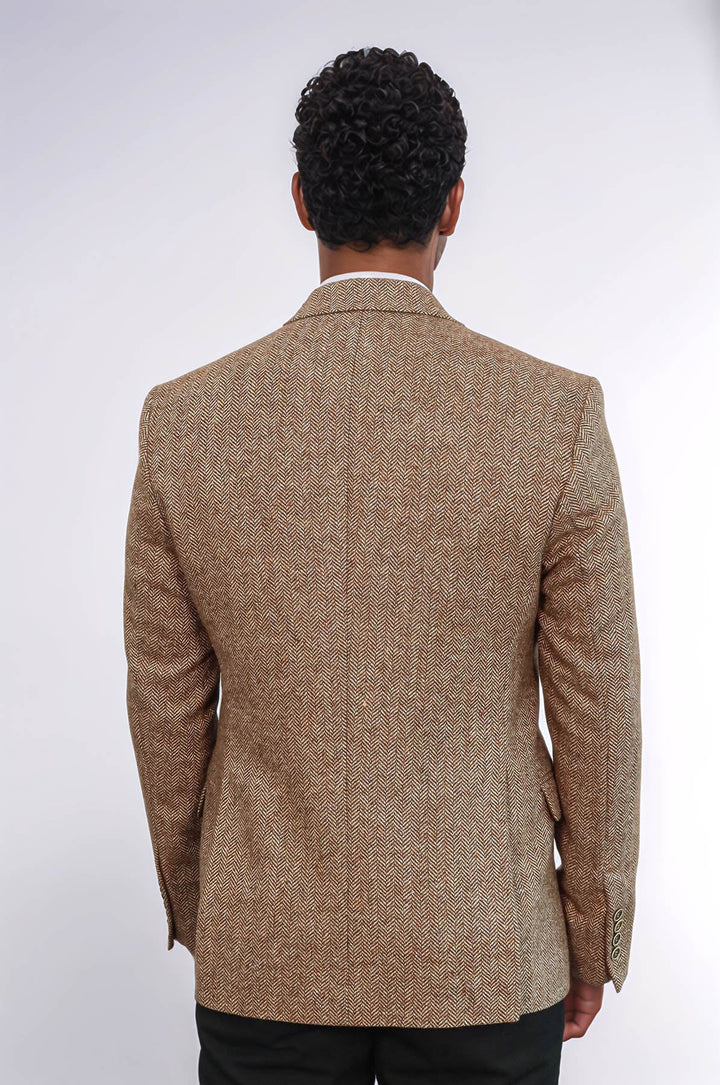 WSS Houndstooth Pattern Wool Light Brown Men Blazer  - Invercargill