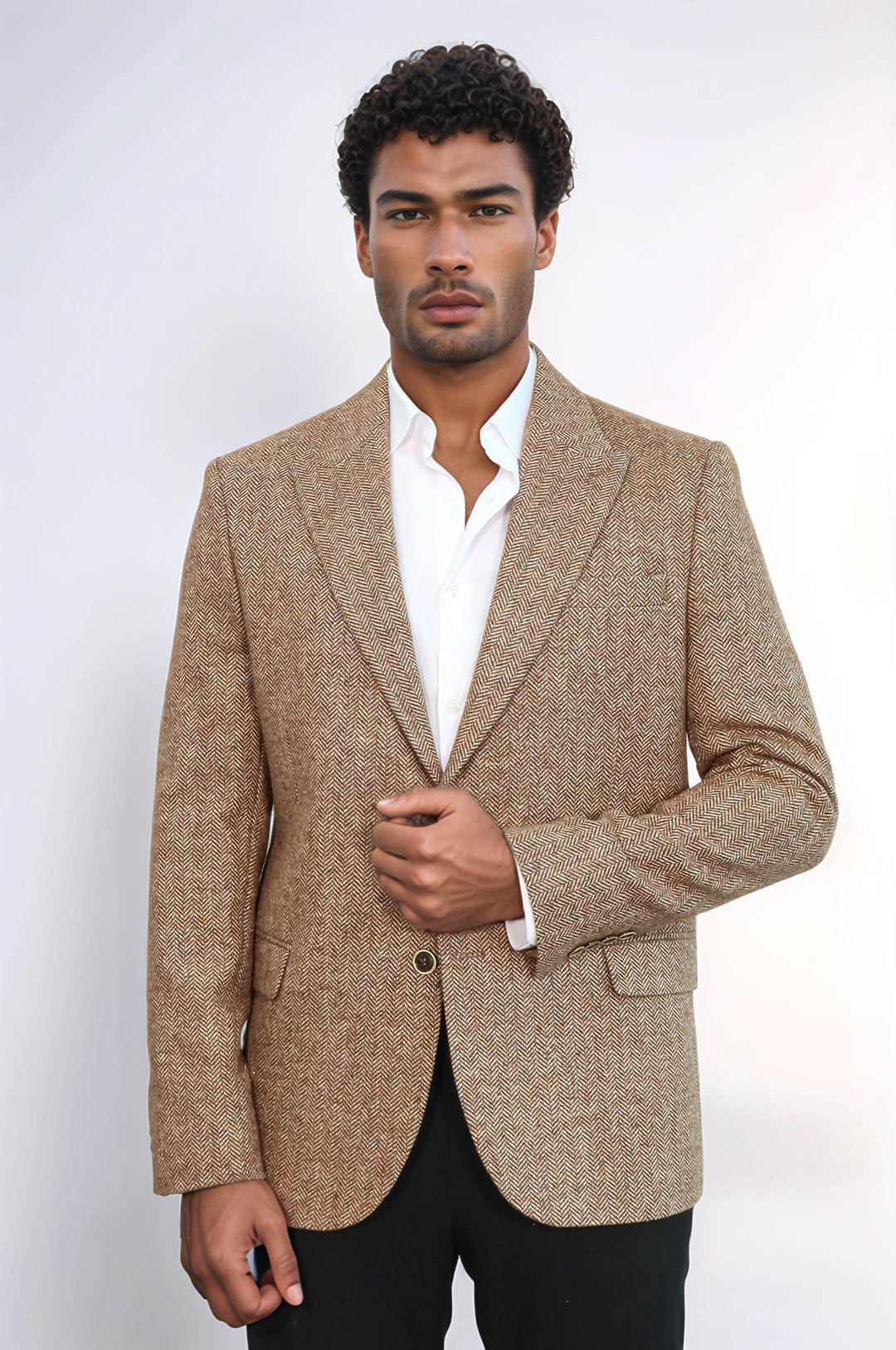 WSS Houndstooth Pattern Wool Light Brown Men Blazer  - Invercargill
