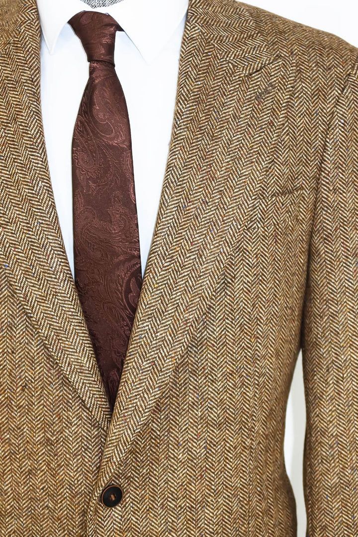 سترة WSS للرجال من الصوف بنمط Houndstooth باللون البني الفاتح - سينجين