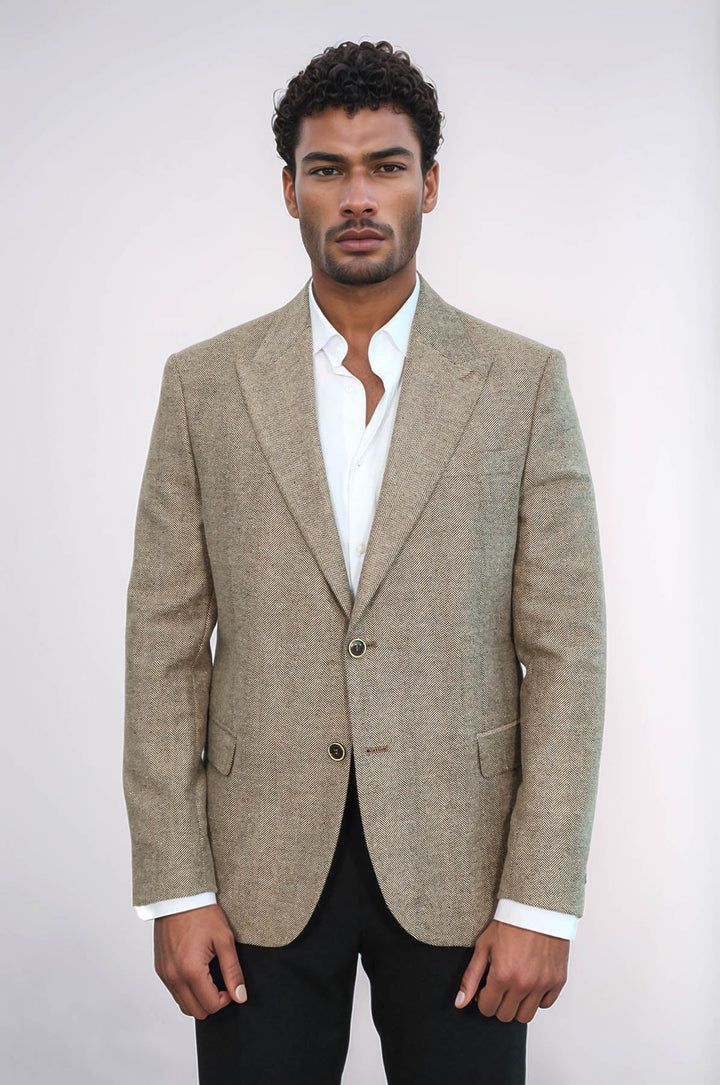 WSS Houndstooth Pattern Wool Cream Men Blazer  - Bay City