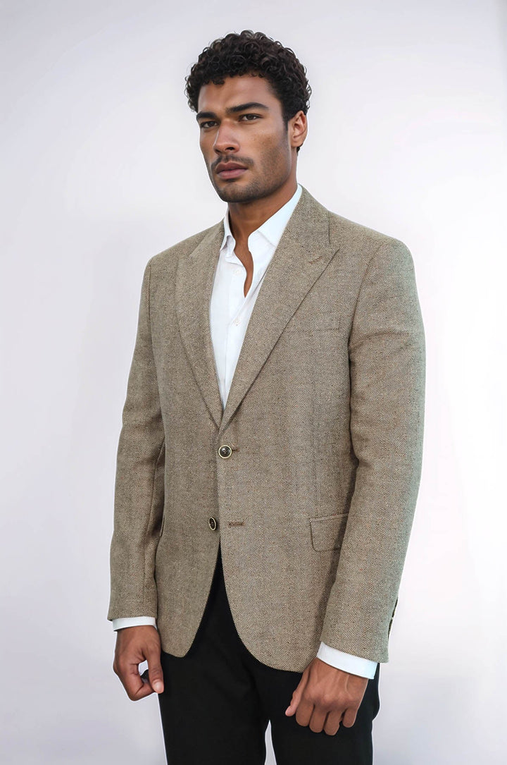 WSS Houndstooth Pattern Wool Cream Men Blazer  - Bay City