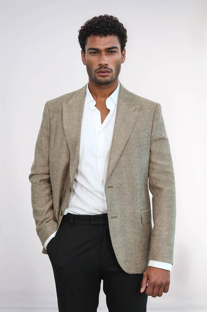 WSS Houndstooth Pattern Wool Cream Men Blazer  - Bay City