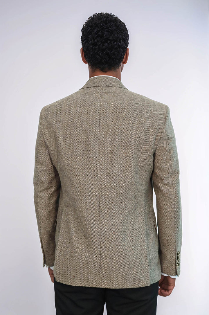 WSS Houndstooth Pattern Wool Cream Men Blazer  - Bay City