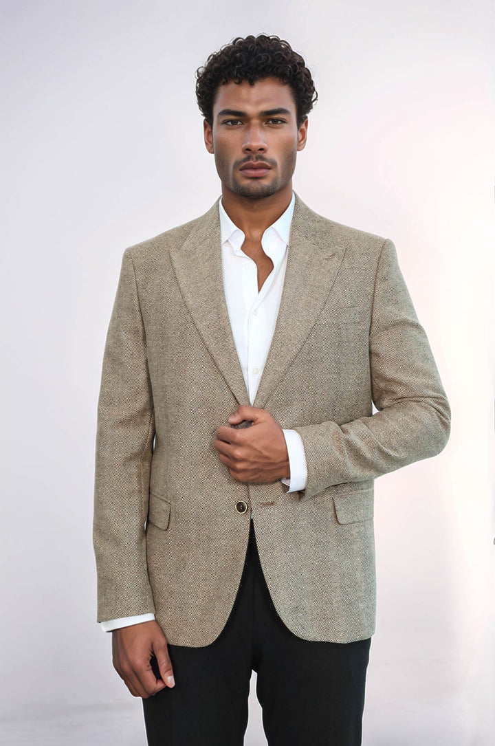 WSS Houndstooth Pattern Wool Cream Men Blazer  - Bay City