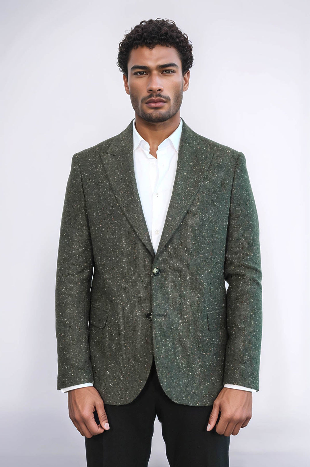 WSS Houndstooth Pattern Wool Green Men Blazer  - Chystiakove