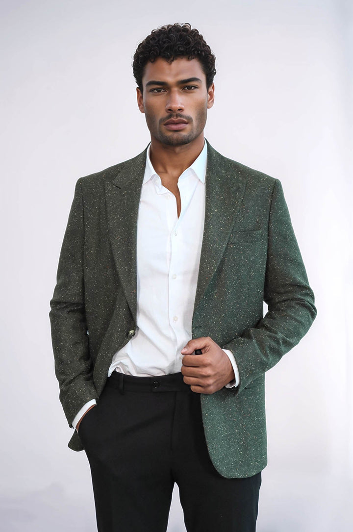 WSS Houndstooth Pattern Wool Green Men Blazer  - Chystiakove