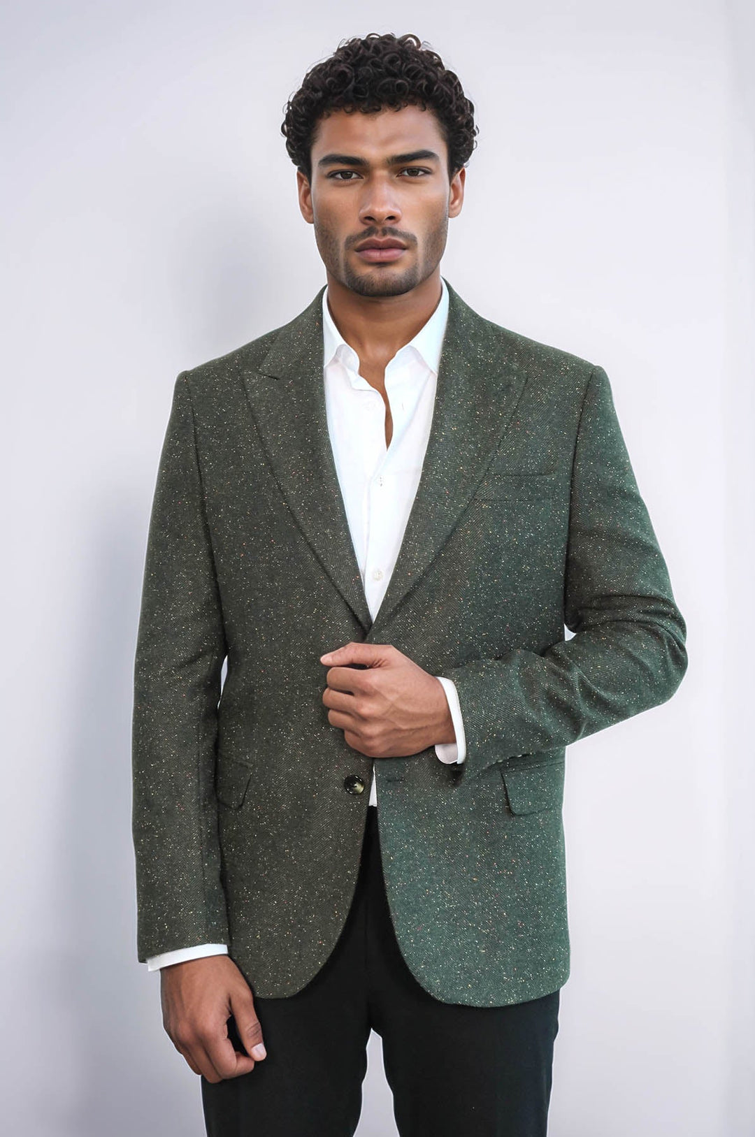 WSS Houndstooth Pattern Wool Green Men Blazer  - Chystiakove