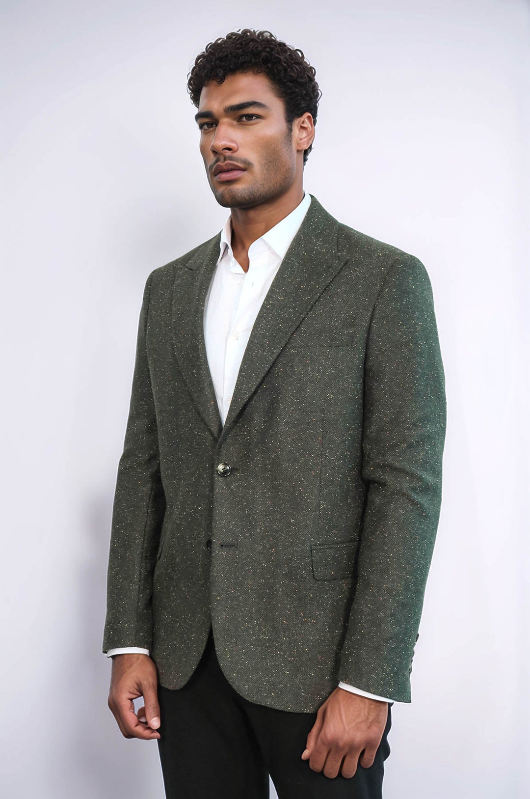 WSS Houndstooth Pattern Wool Green Men Blazer  - Chystiakove