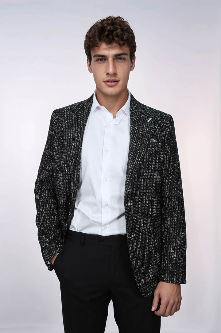 WSS Slim Fit Patterned Sport Black Men Blazer  - Staten Island