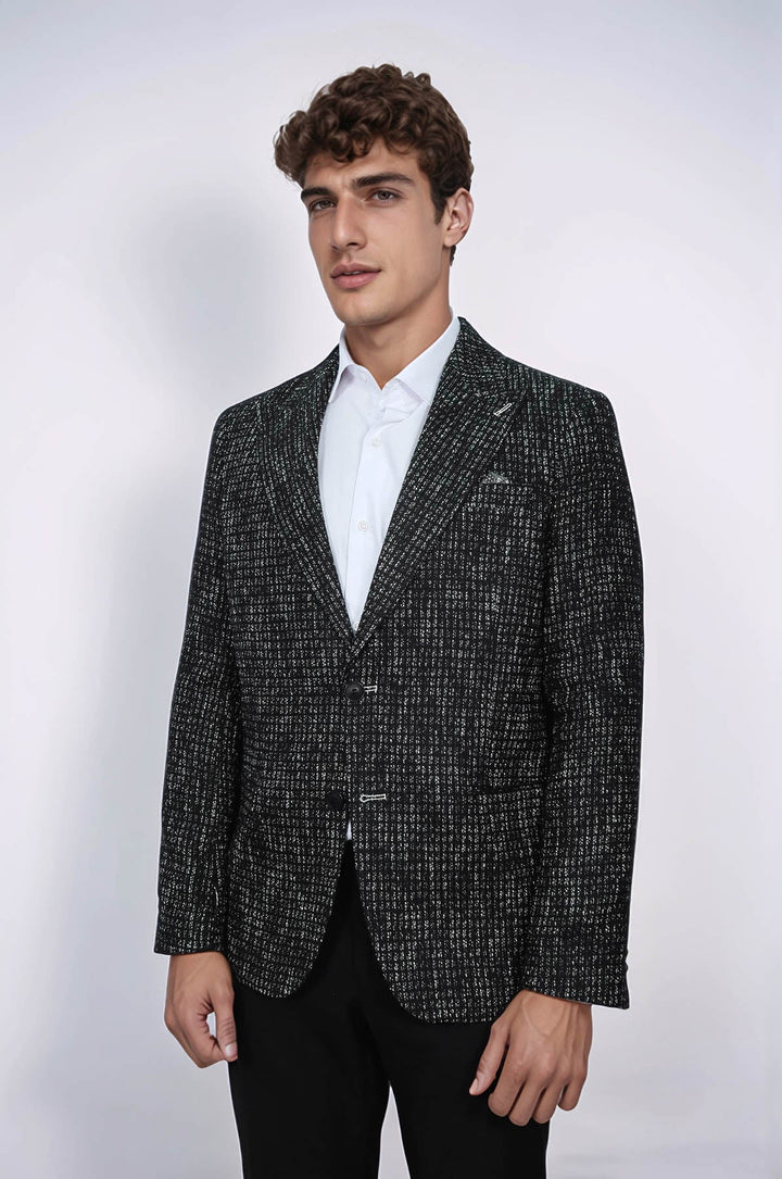 WSS Slim Fit Patterned Sport Black Men Blazer  - Staten Island