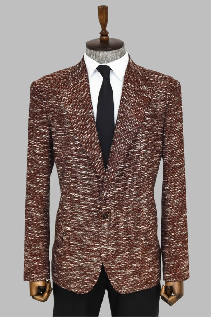 WSS Slim Fit Patterned Sport Brown Men Blazer  - Singen