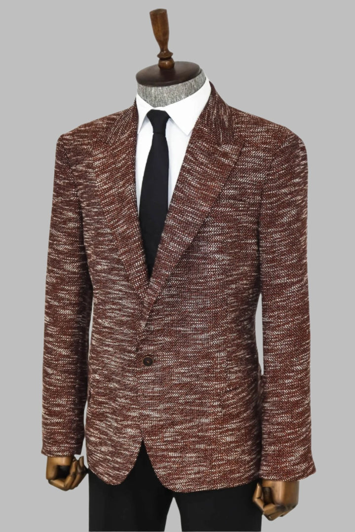 WSS Slim Fit Patterned Sport Brown Men Blazer  - Singen