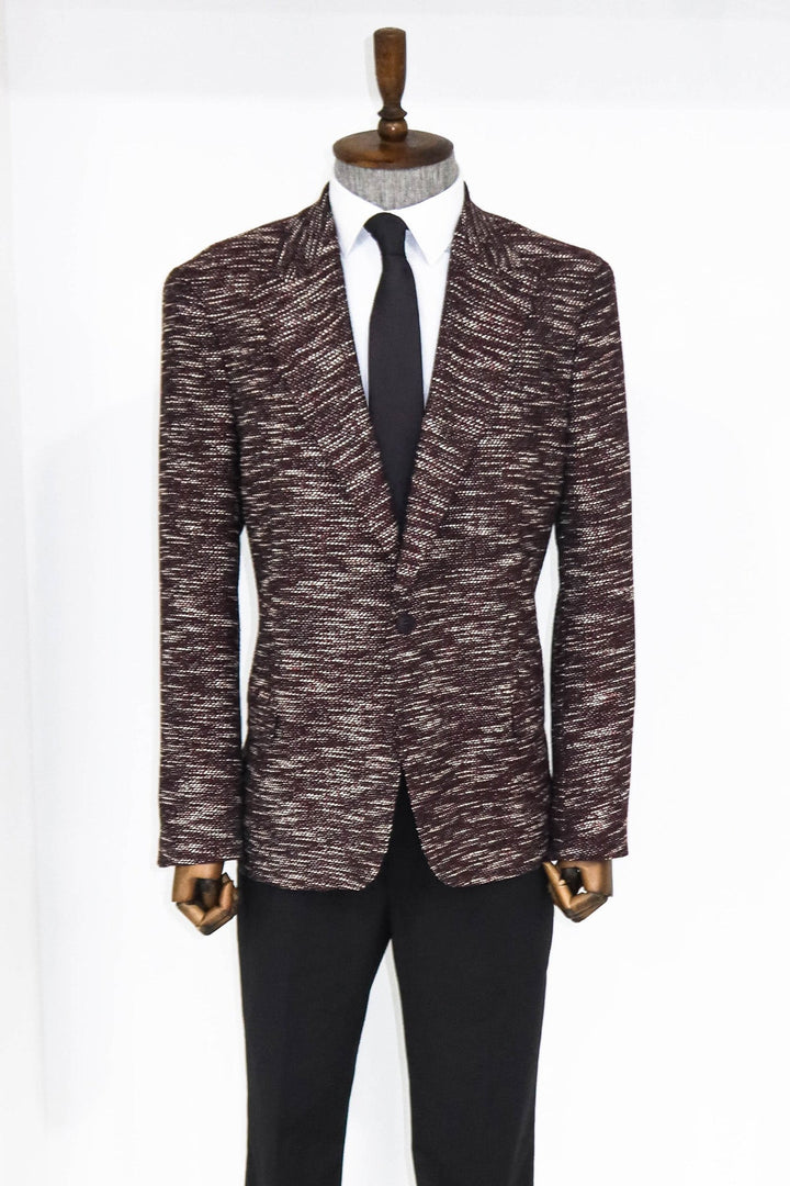 WSS Slim Fit Patterned Sport Burgundy Men Blazer and Trousers Combination - Tempe
