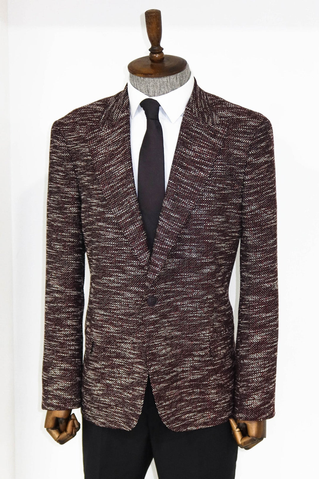WSS Slim Fit Patterned Sport Burgundy Men Blazer and Trousers Combination - Tempe