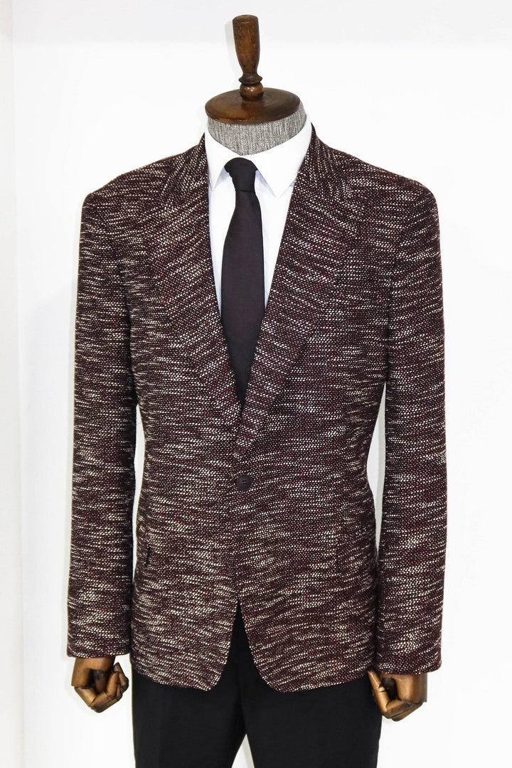 WSS Slim Fit Patterned Sport Burgundy Men Blazer and Trousers Combination - Tempe