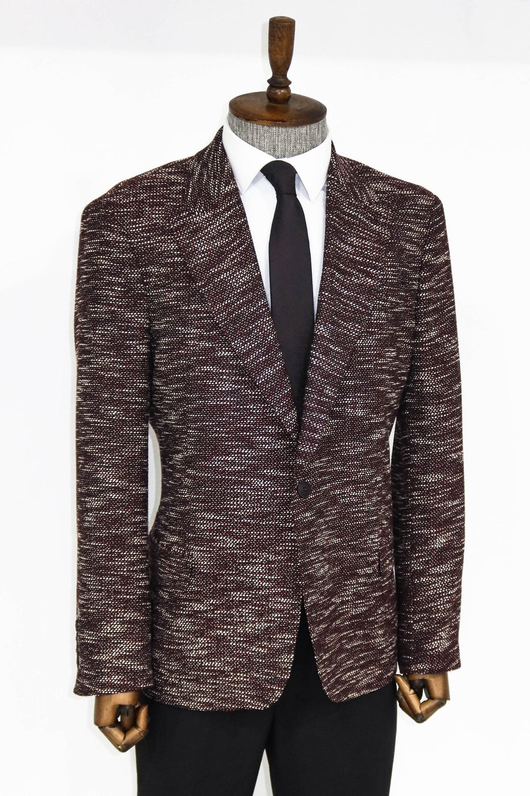 WSS Slim Fit Patterned Sport Burgundy Men Blazer and Trousers Combination - Tempe