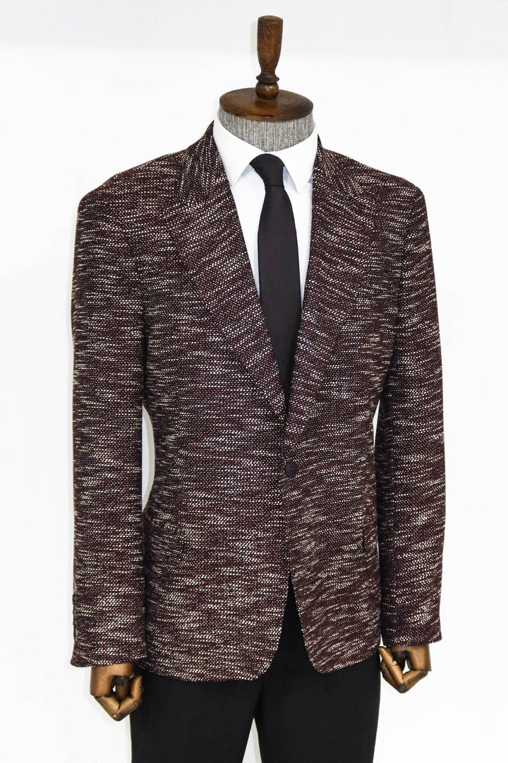 WSS Slim Fit Patterned Sport Burgundy Men Blazer and Trousers Combination - Tempe