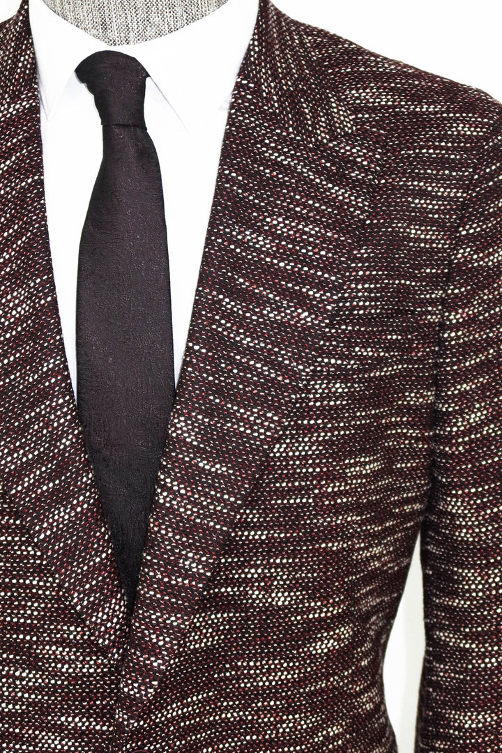 WSS Slim Fit Patterned Sport Burgundy Men Blazer and Trousers Combination - Tempe