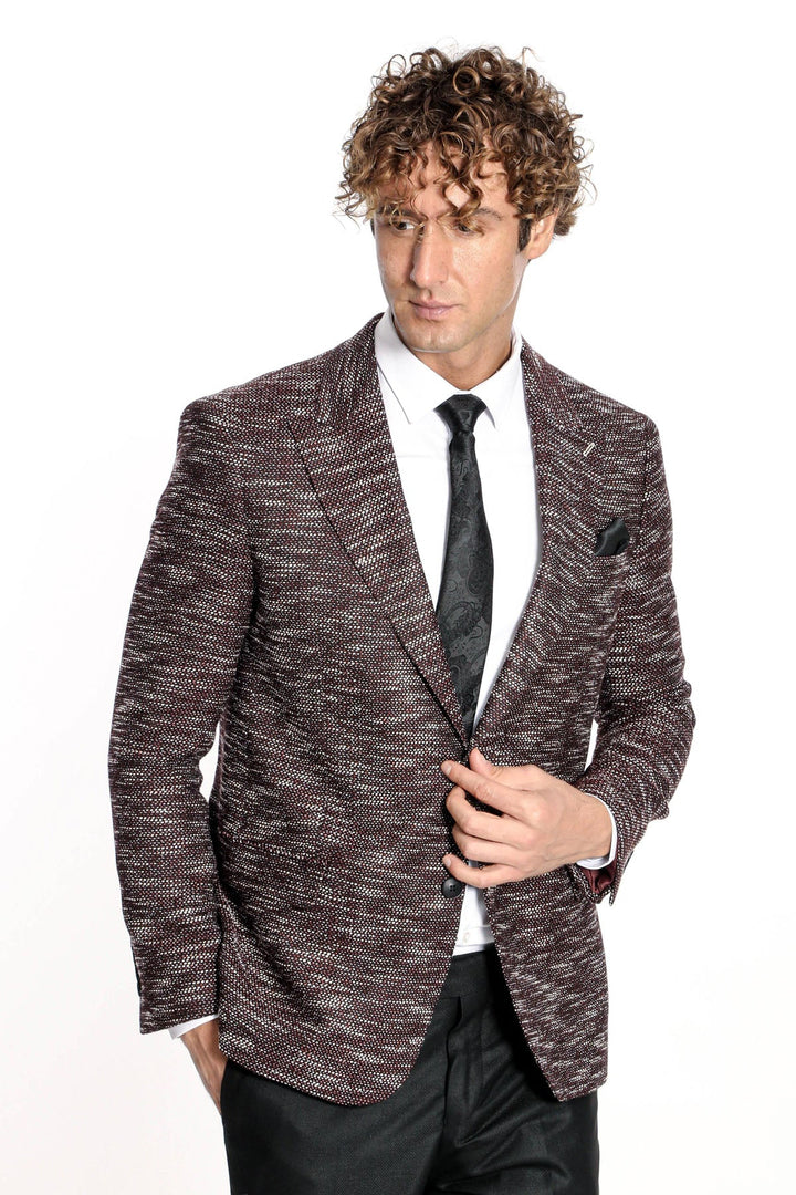 WSS Slim Fit Patterned Sport Burgundy Men Blazer  - Famalicão