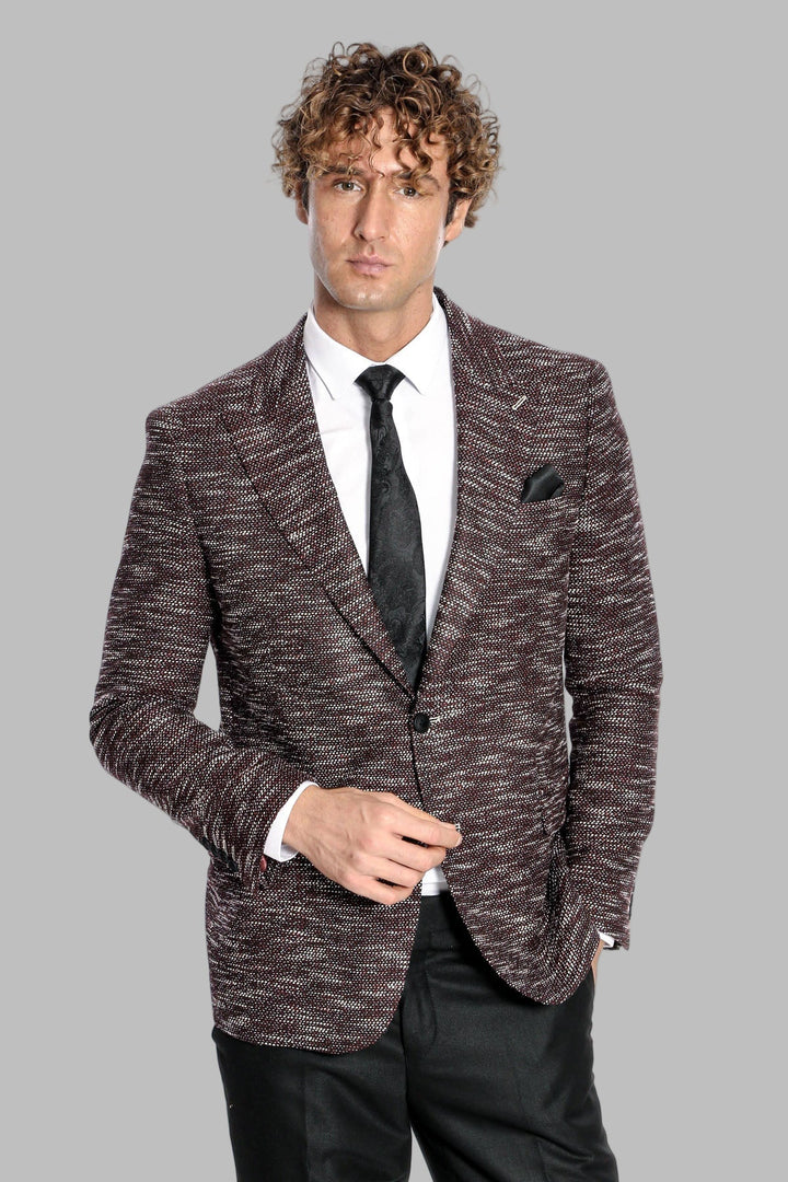 WSS Slim Fit Patterned Sport Burgundy Men Blazer  - Famalicão