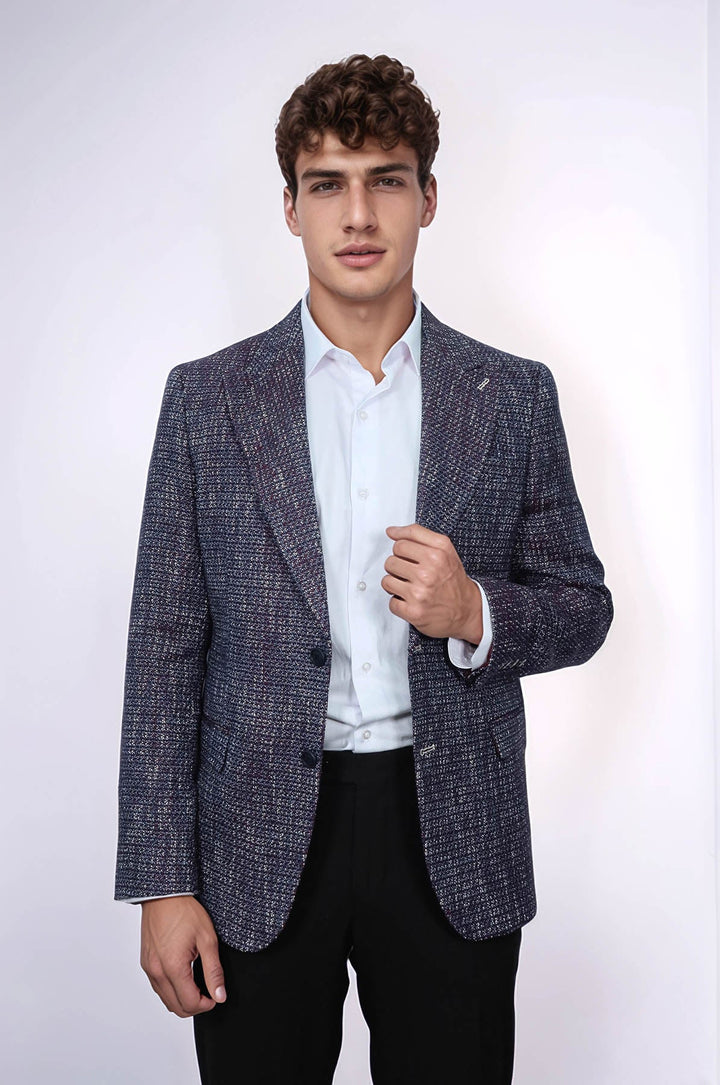 WSS Slim Fit Patterned Sport Purple Men Blazer  - Schertz