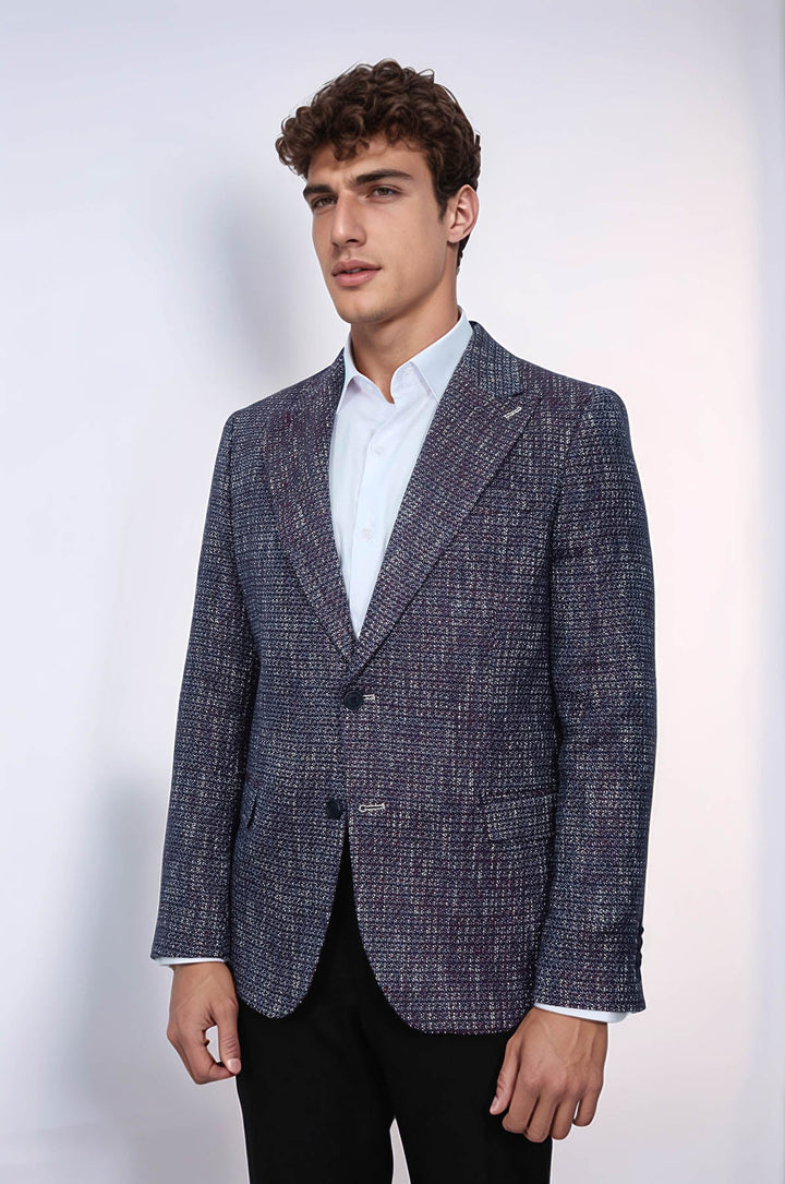 WSS Slim Fit Patterned Sport Purple Men Blazer  - Schertz