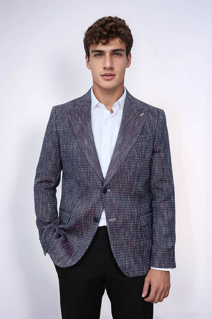 WSS Slim Fit Patterned Sport Purple Men Blazer  - Schertz