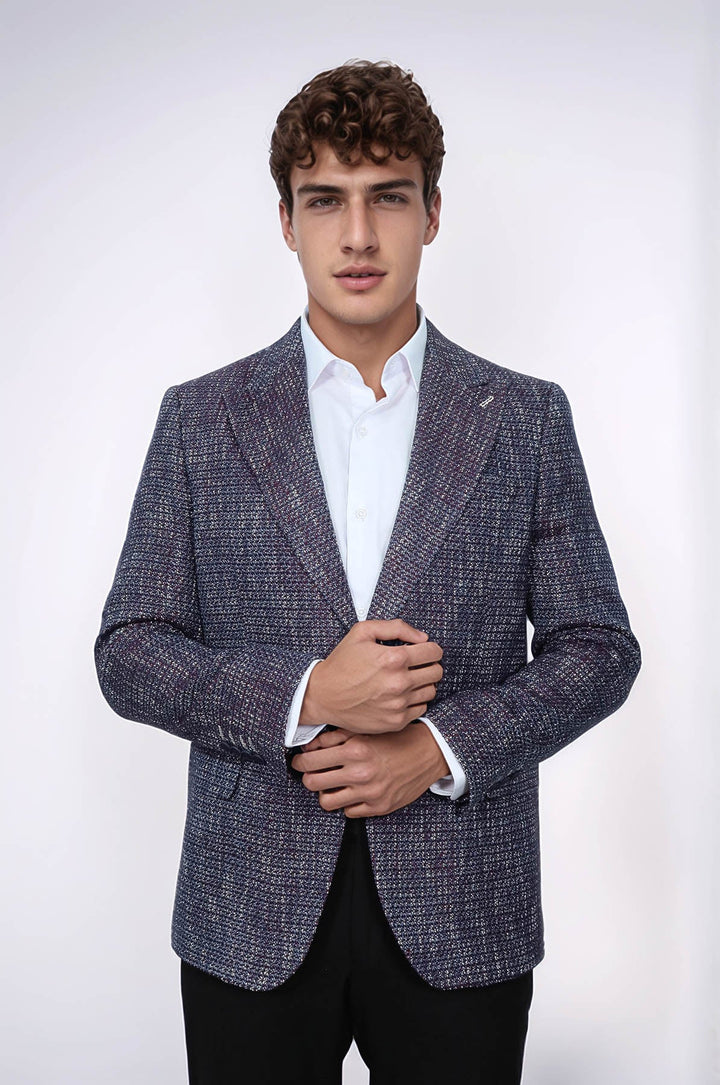 WSS Slim Fit Patterned Sport Purple Men Blazer  - Schertz