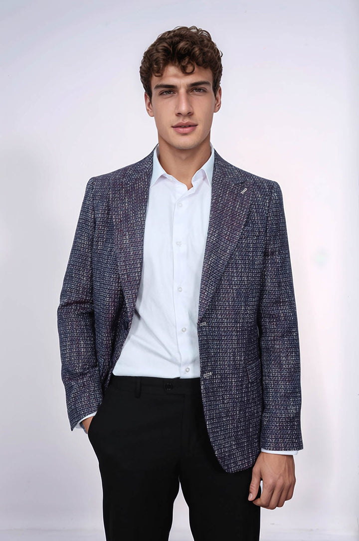 WSS Slim Fit Patterned Sport Purple Men Blazer  - Schertz