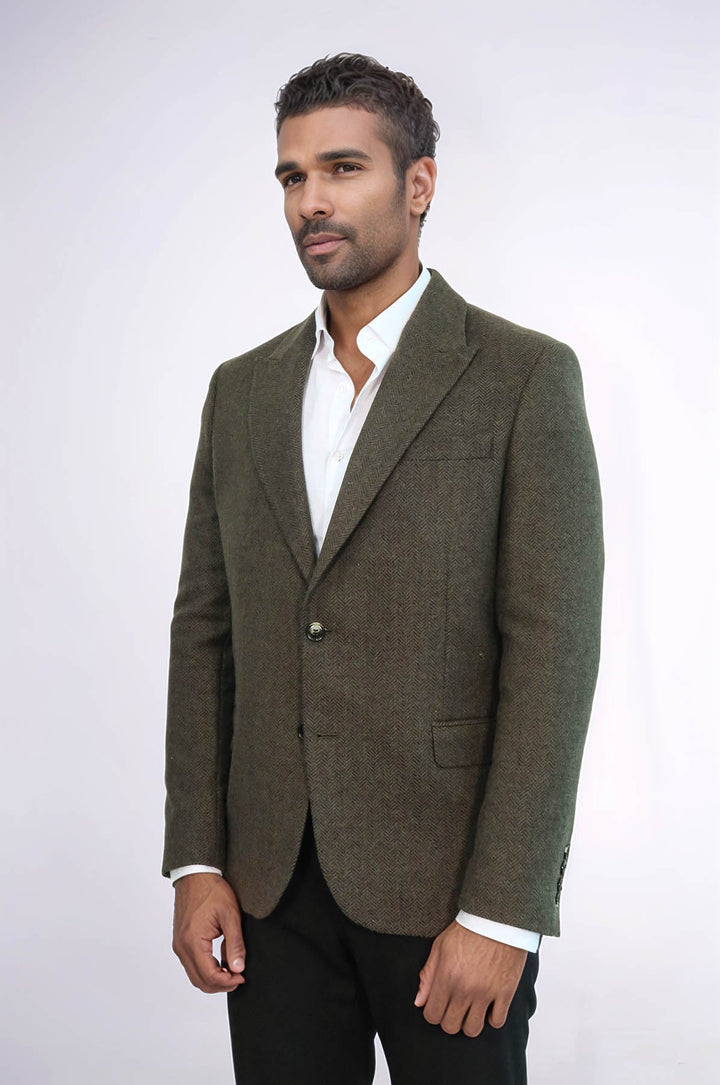WSS Houndstooth Wool Dark Green Men Blazer  - Hanau
