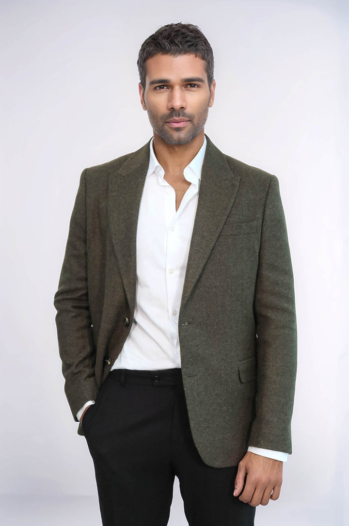 WSS Houndstooth Wool Dark Green Men Blazer  - Hanau