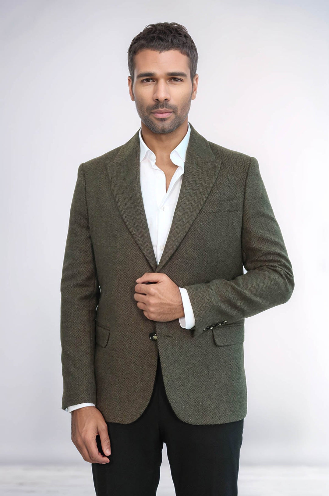 WSS Houndstooth Wool Dark Green Men Blazer  - Hanau