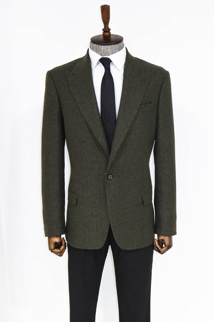 WSS Houndstooth Wool Dark Green Men Blazer and Trousers Combination - Pärnu