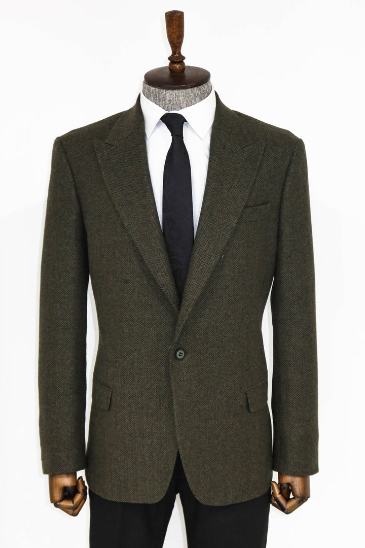 WSS Houndstooth Wool Dark Green Men Blazer and Trousers Combination - Pärnu