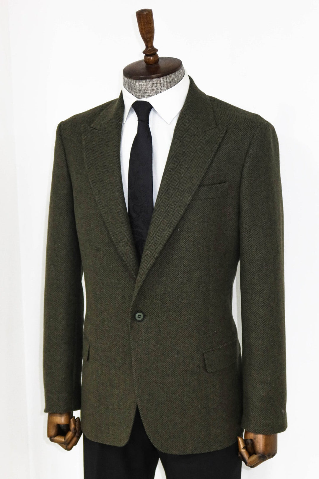 WSS Houndstooth Wool Dark Green Men Blazer and Trousers Combination - Pärnu