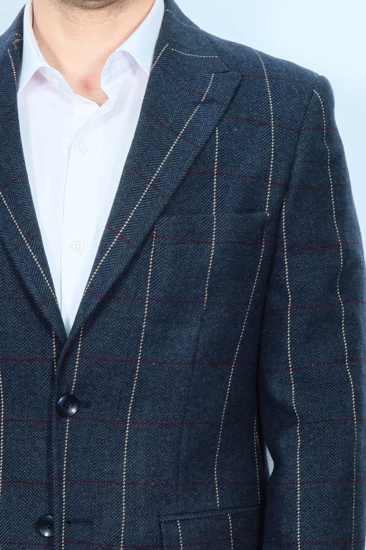 WSS Checked Navy Blue Slim-Fit Blazer  - Schwerin