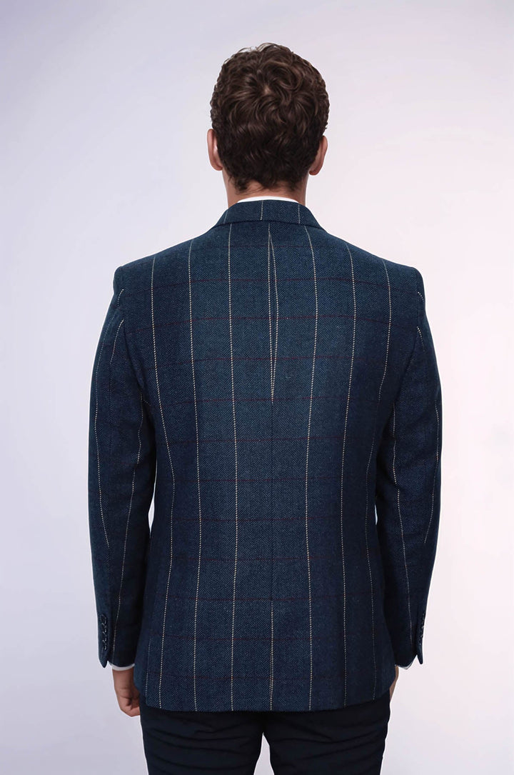 WSS Checked Navy Blue Slim-Fit Blazer  - Schwerin