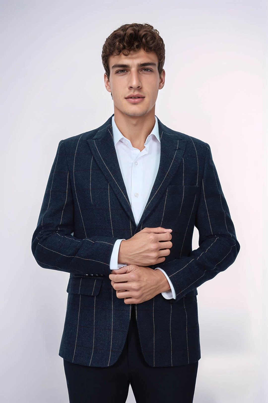 WSS Checked Navy Blue Slim-Fit Blazer  - Schwerin