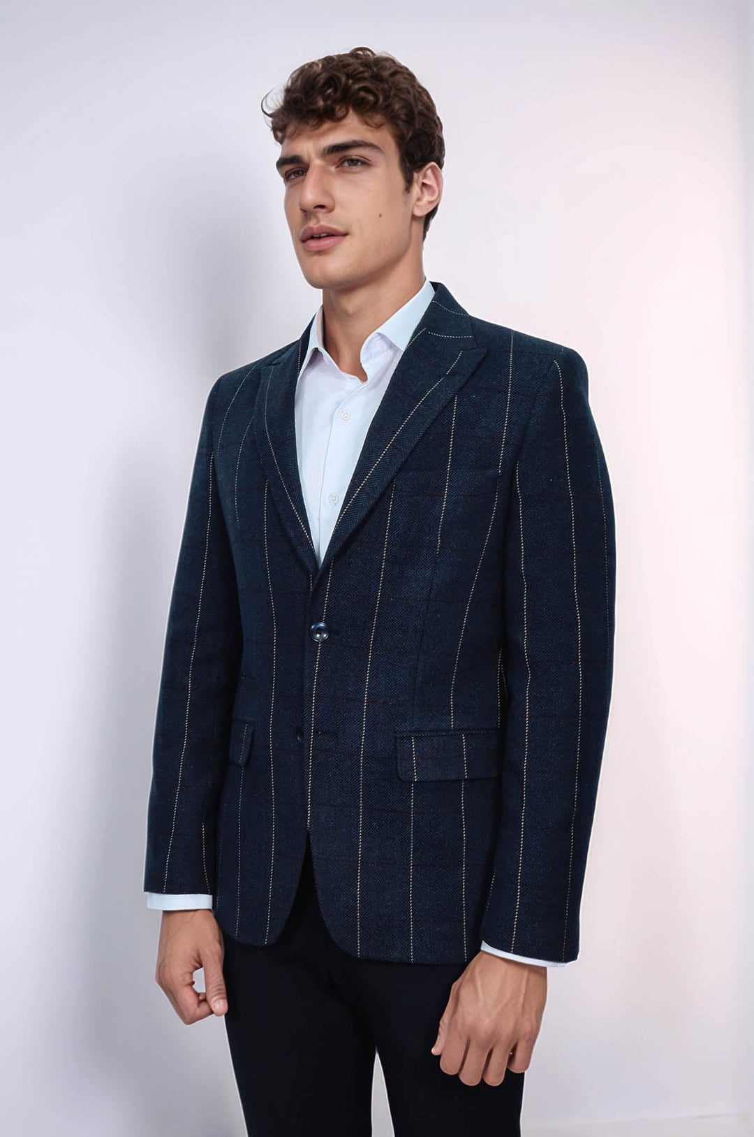 WSS Checked Navy Blue Slim-Fit Blazer  - Schwerin