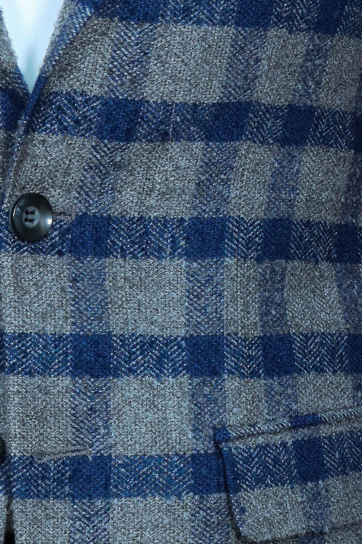 WSS Checked Peak Lapel Slim-Fit Blue Men Blazer  - Florence