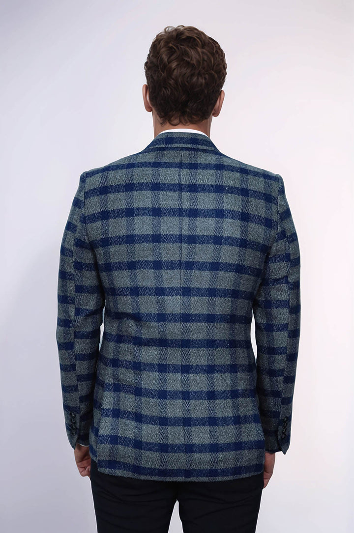 WSS Checked Peak Lapel Slim-Fit Blue Men Blazer  - Florence