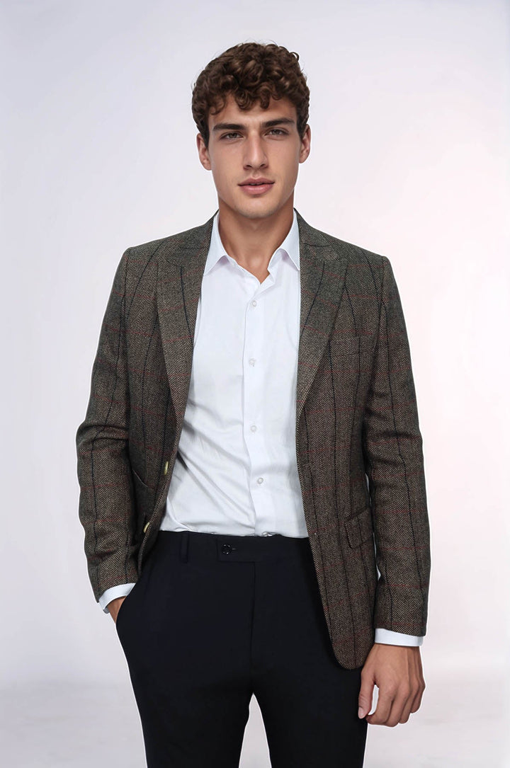 WSS Checked Brown Slim-Fit Men's Blazer  - Pontiac