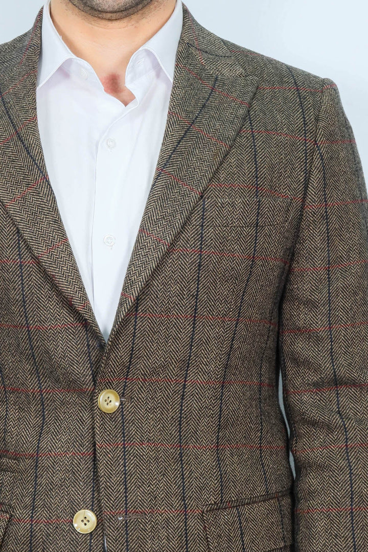 WSS Checked Brown Slim-Fit Men's Blazer  - Pontiac