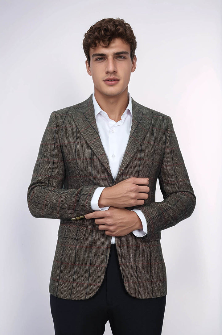 WSS Checked Brown Slim-Fit Men's Blazer  - Pontiac