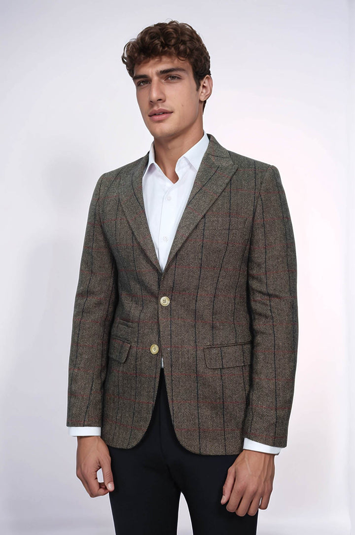 WSS Checked Brown Slim-Fit Men's Blazer  - Pontiac