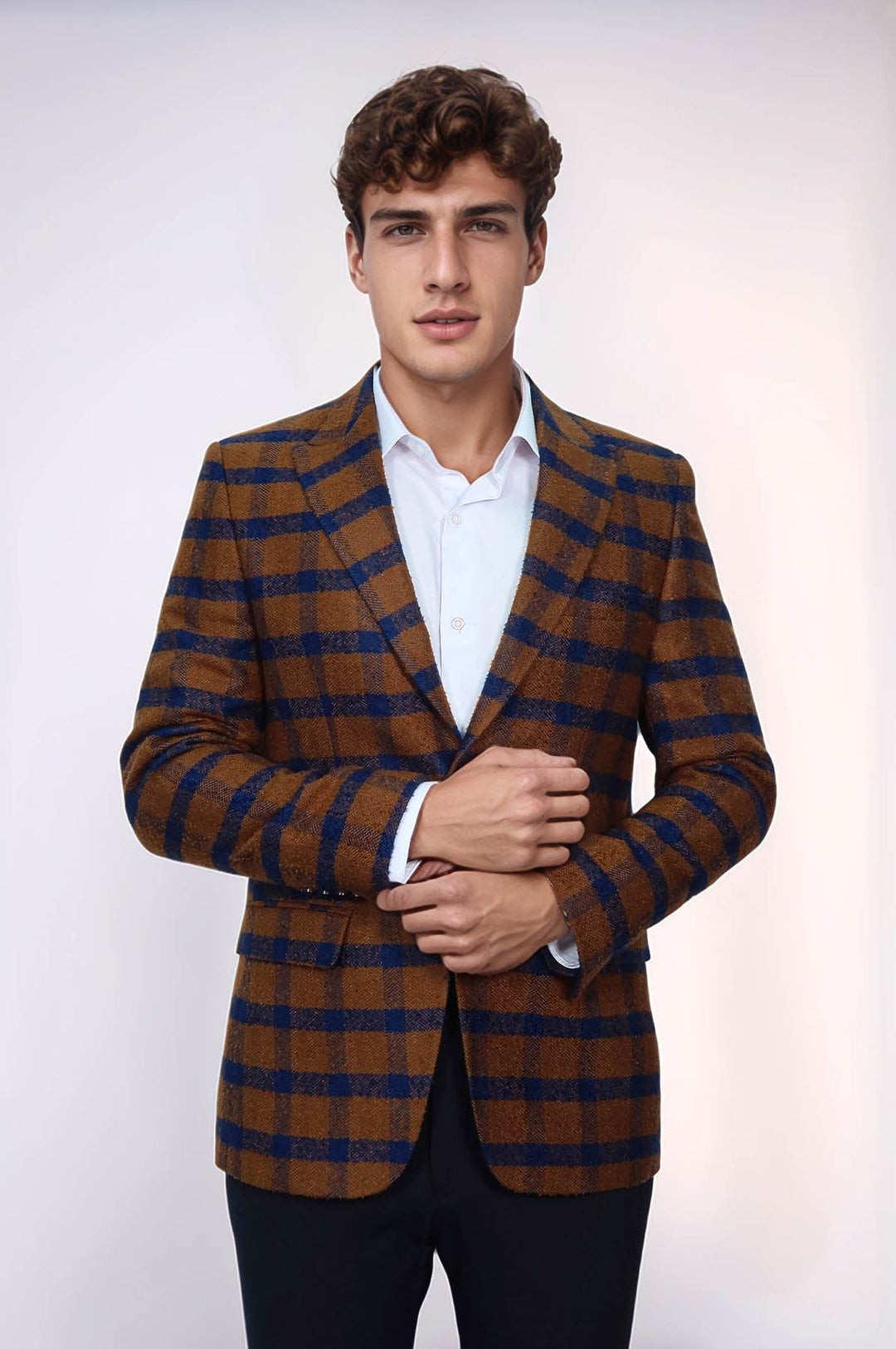 WSS Checked Tawny Slim-Fit Blazer  - Biella